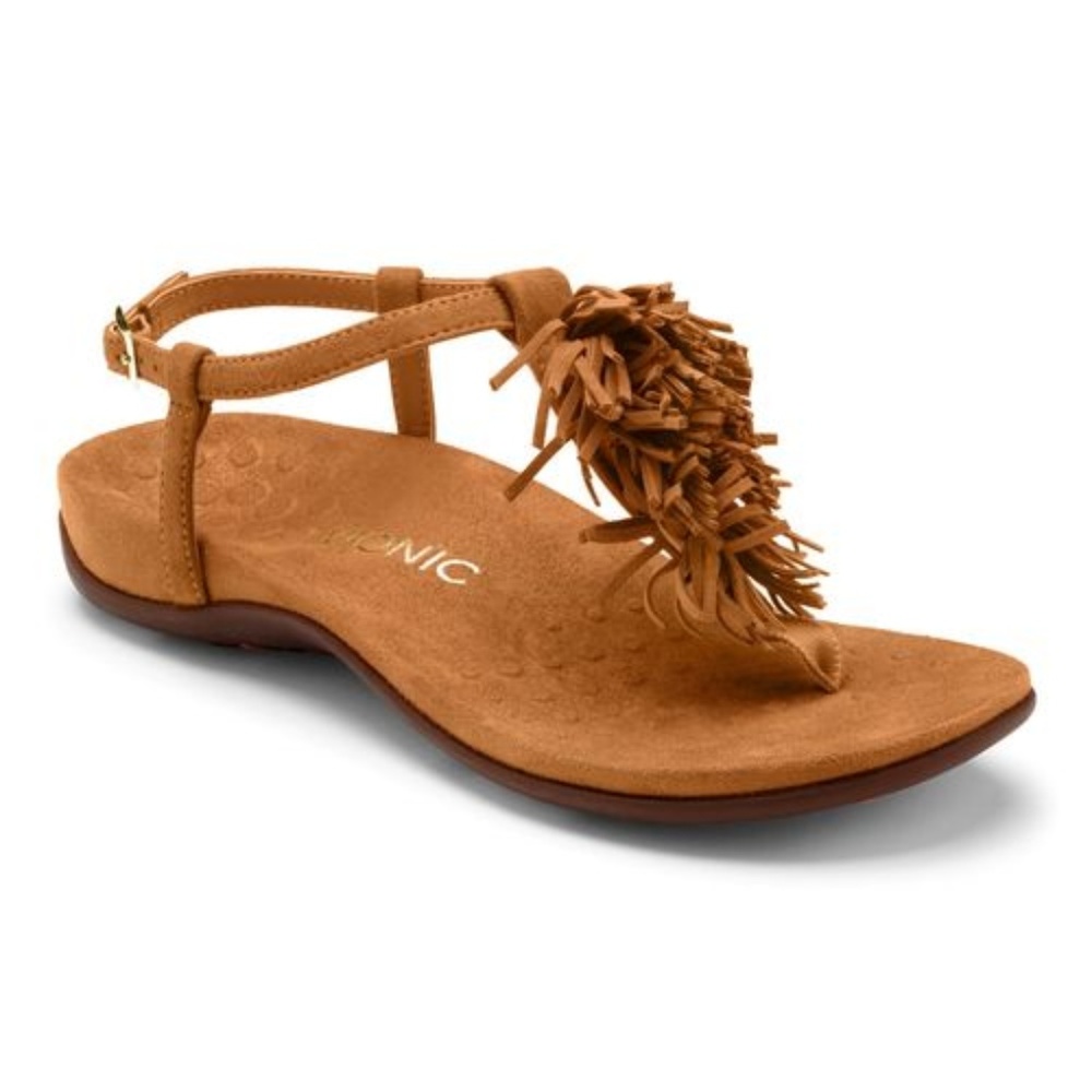 Vionic Orthoheel - Sosha Suede Fringe T-Strap Sand